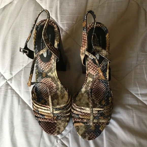 Jeffrey Campbell x Free People Platform Snakeskin 70s Strappy Block Heels ๐ - Picture 6 of 14